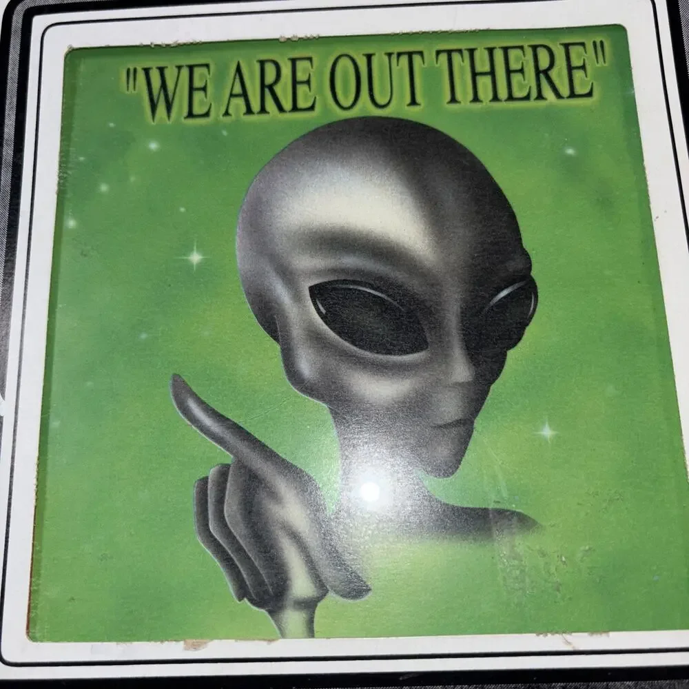 Vintage 80s Carnival Prize Alien Mirror Picture 6x6 Space Creepy Fun Retro